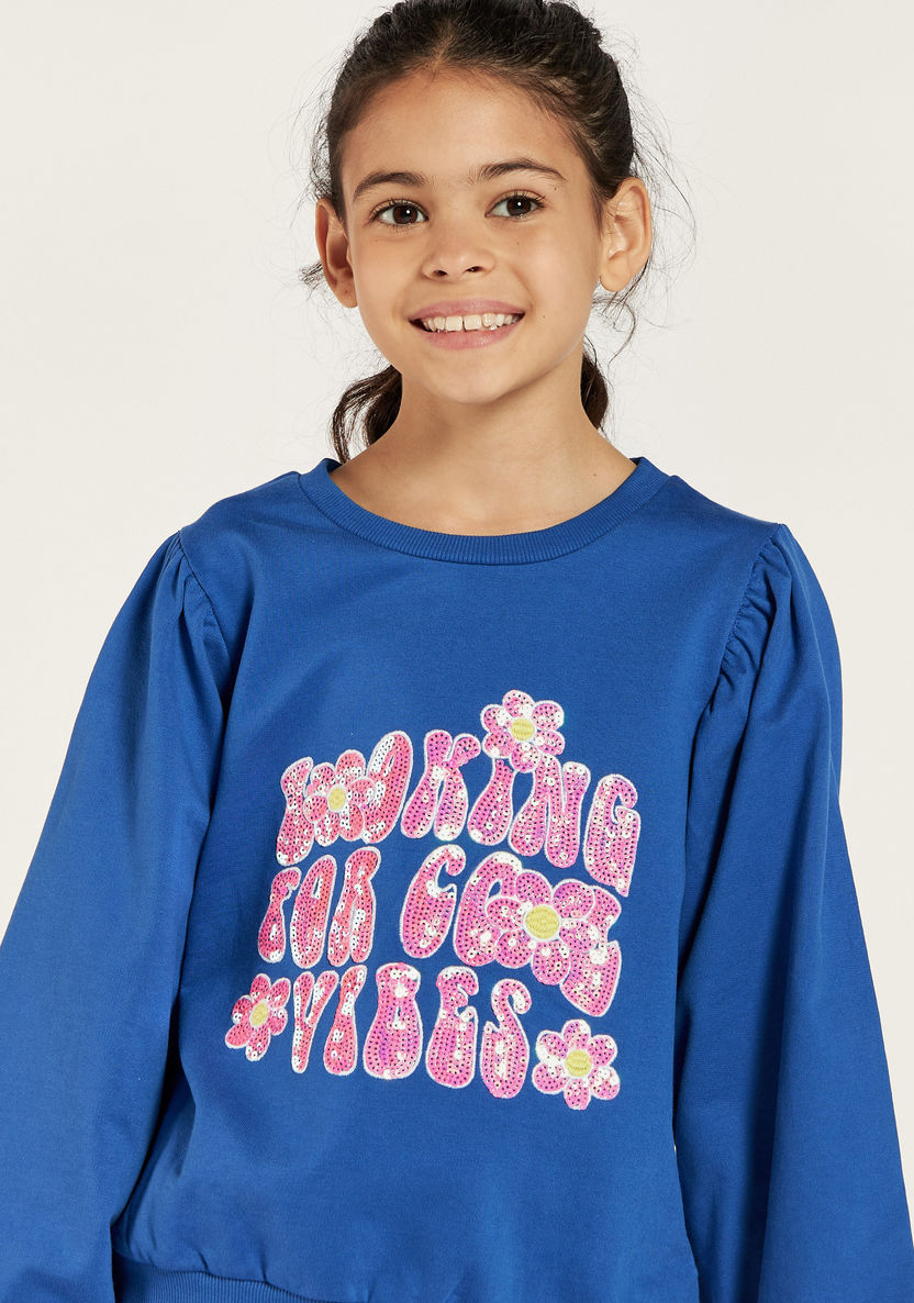Juniors Embellished Sweatshirt with Round Neck and Long Sleeves-Sweatshirts-image-2