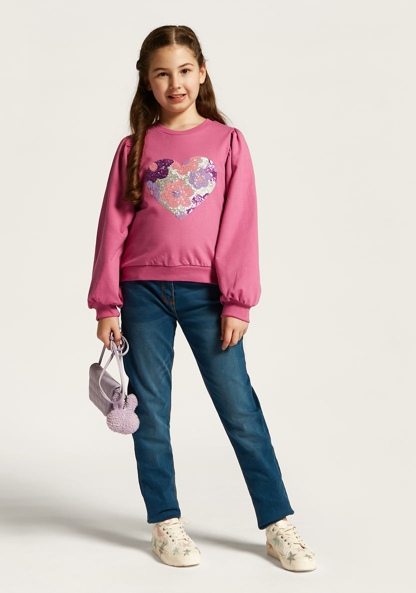 Juniors Sequin Embellished Sweatshirt with Long Sleeves-Sweatshirts-image-0