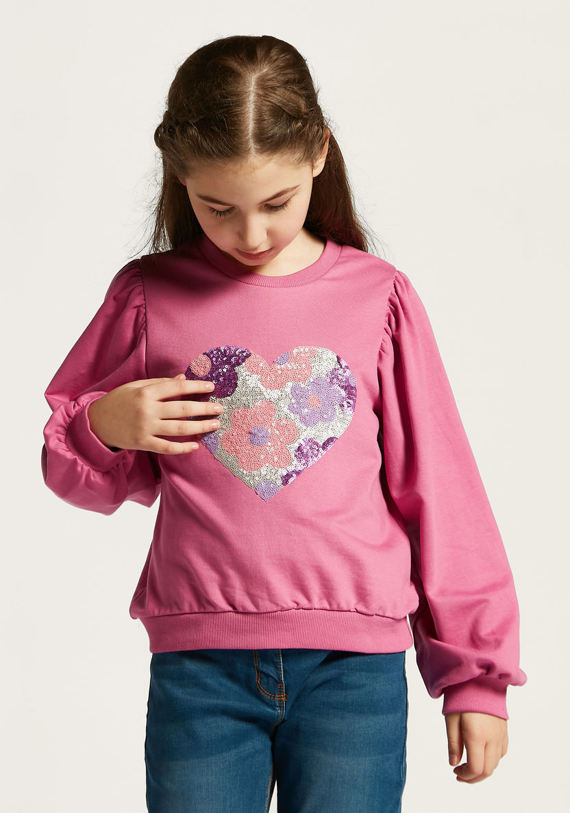 Juniors Sequin Embellished Sweatshirt with Long Sleeves-Sweatshirts-image-1
