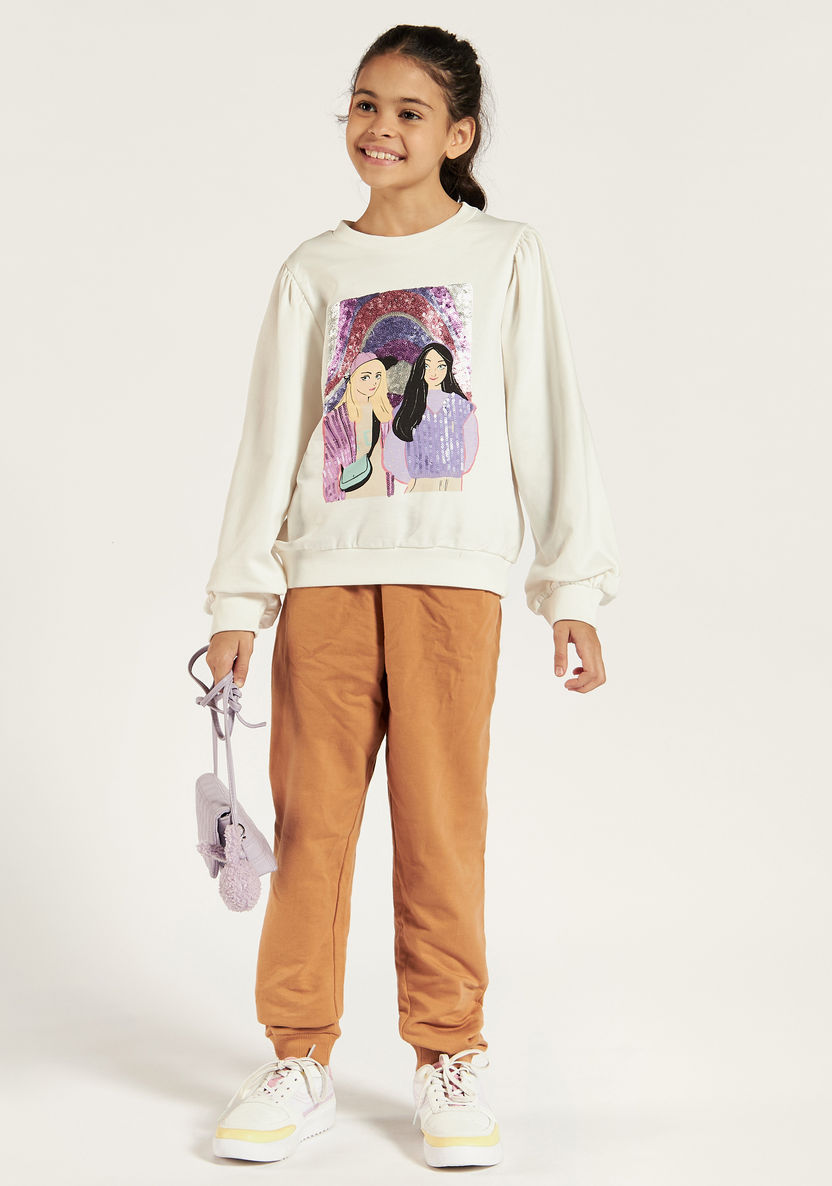 Juniors Embellished Sweatshirt with Round Neck and Long Sleeves-Sweatshirts-image-0