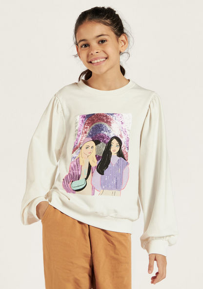 Juniors Embellished Sweatshirt with Round Neck and Long Sleeves