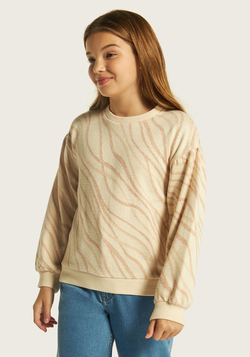 Juniors Printed Round Neck Sweatshirt with Long Sleeves-Sweaters and Cardigans-image-1