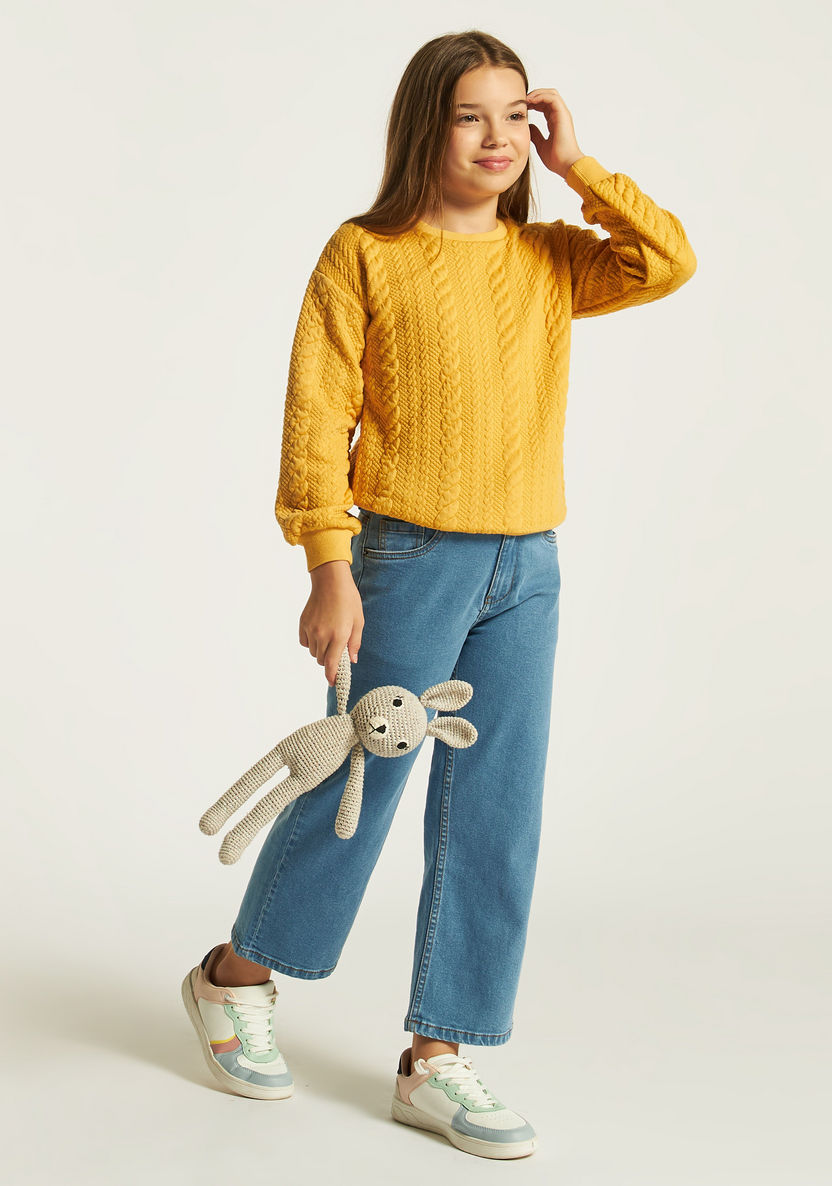 Juniors Textured Crew Neck Sweater with Long Sleeves-Sweaters and Cardigans-image-0