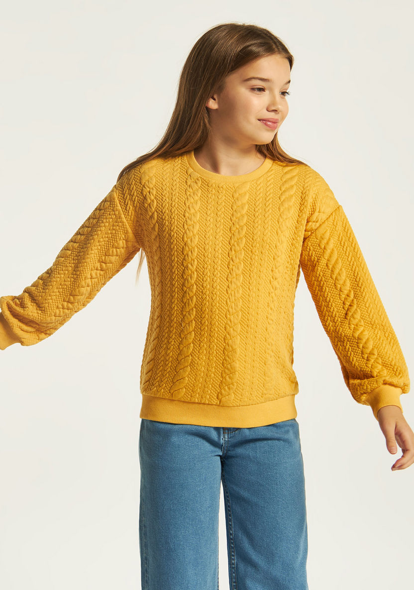 Juniors Textured Crew Neck Sweater with Long Sleeves-Sweaters and Cardigans-image-1