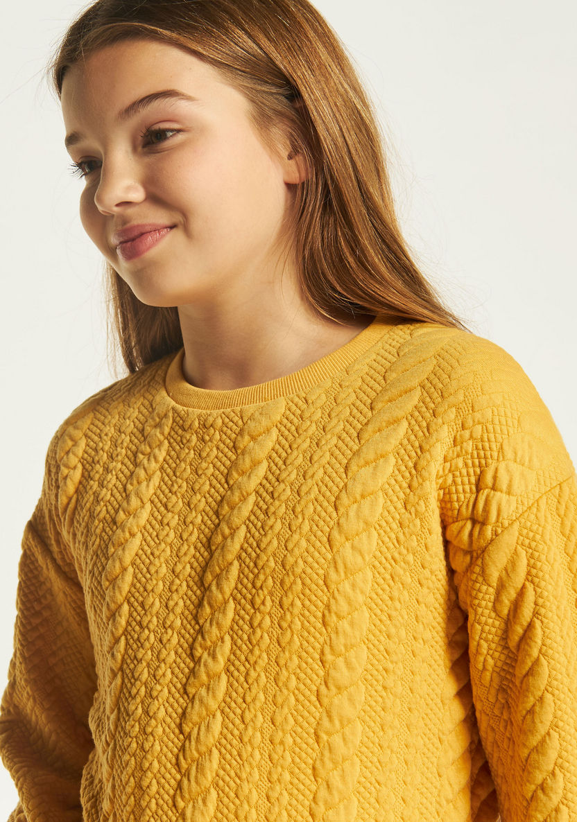 Juniors Textured Crew Neck Sweater with Long Sleeves-Sweaters and Cardigans-image-2