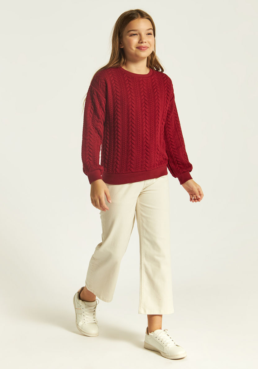 Juniors Textured Round Neck Sweater with Long Sleeves-Sweaters and Cardigans-image-0