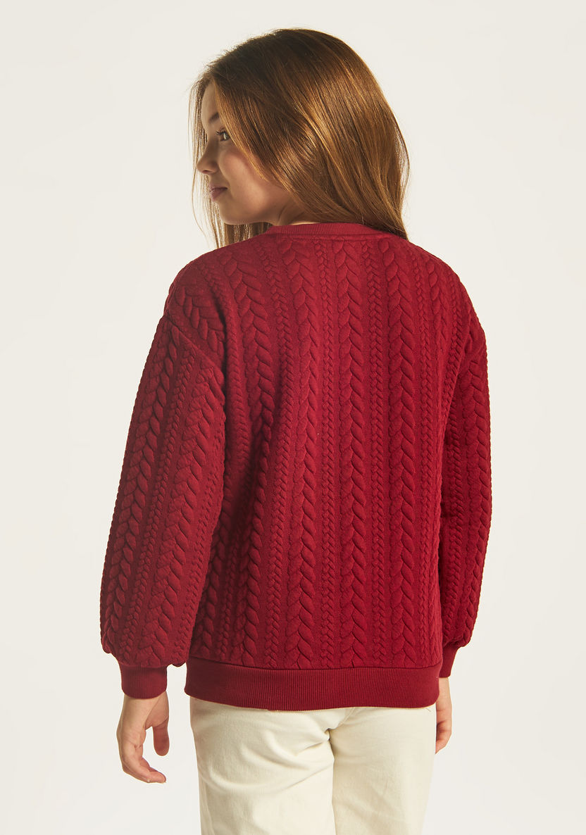Juniors Textured Round Neck Sweater with Long Sleeves-Sweaters and Cardigans-image-4