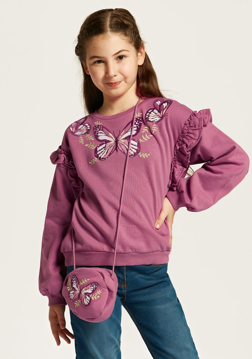 Juniors Butterfly Embroidered Sweatshirt with Long Sleeves-Sweatshirts-image-0