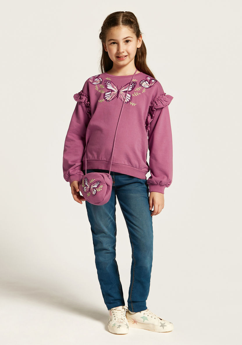 Juniors Butterfly Embroidered Sweatshirt with Long Sleeves-Sweatshirts-image-1
