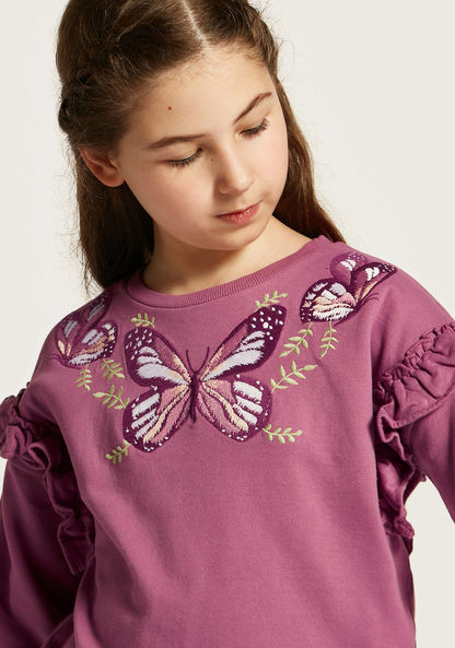 Juniors Butterfly Embroidered Sweatshirt with Long Sleeves