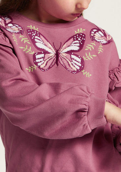 Juniors Butterfly Embroidered Sweatshirt with Long Sleeves