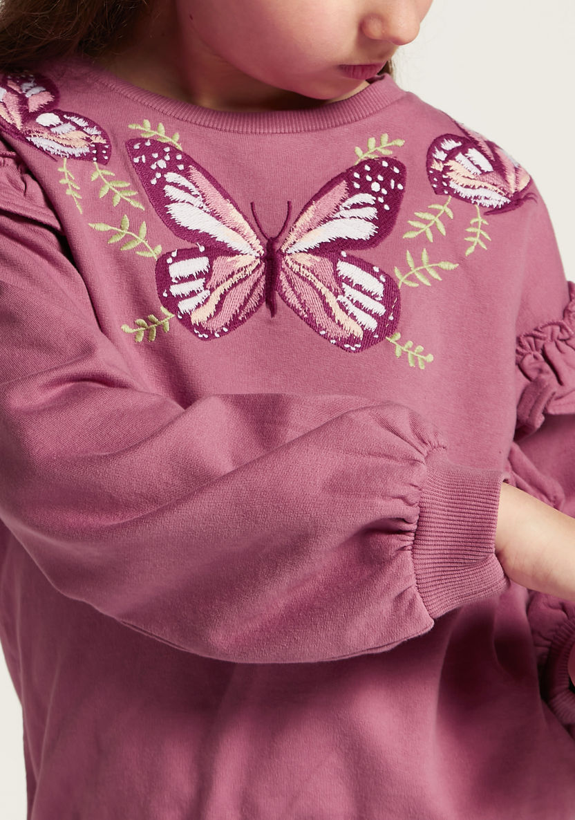 Juniors Butterfly Embroidered Sweatshirt with Long Sleeves-Sweatshirts-image-5
