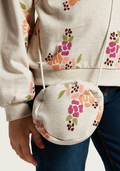 Juniors Floral Print Sweatshirt with Ruffles and Long Sleeves