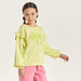 Juniors Typography Textured Sweatshirt with Long Sleeves and Ruffles-Sweatshirts-thumbnailMobile-2