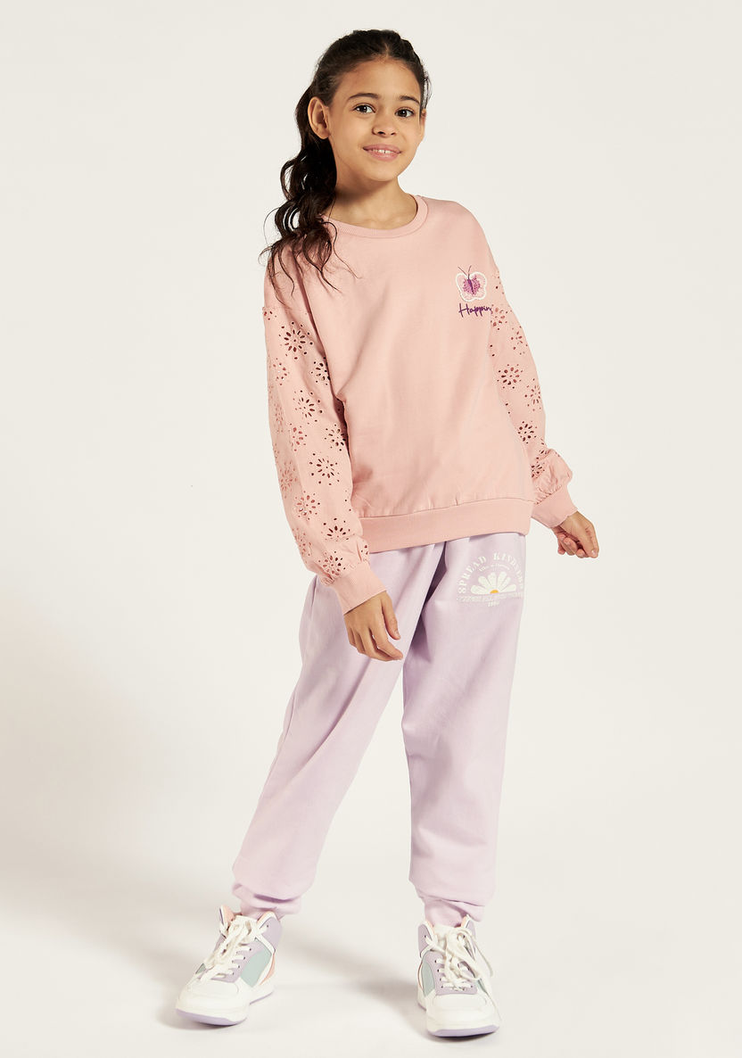 Juniors Embroidered Sweatshirt with Round Neck and Long Sleeves-Sweaters and Cardigans-image-0