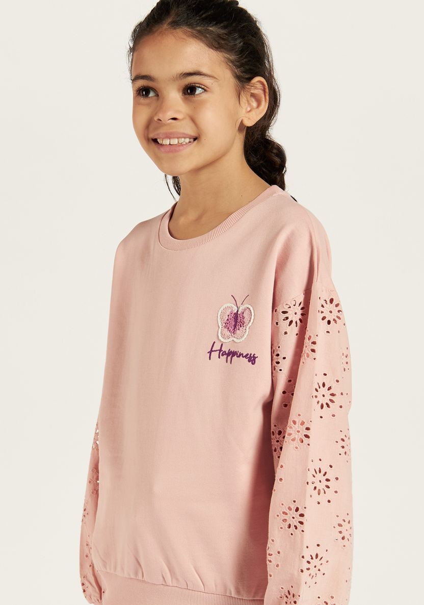 Juniors Embroidered Sweatshirt with Round Neck and Long Sleeves-Sweaters and Cardigans-image-2