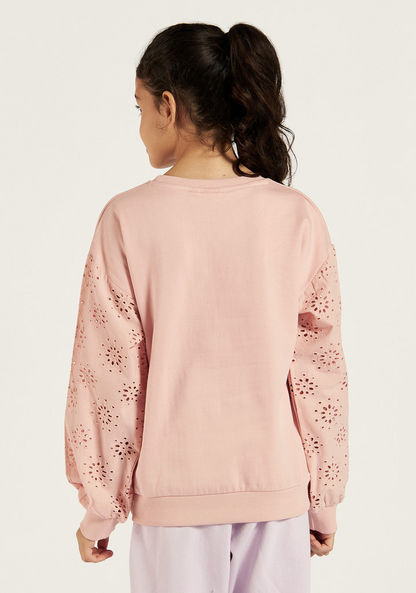 Juniors Embroidered Sweatshirt with Round Neck and Long Sleeves