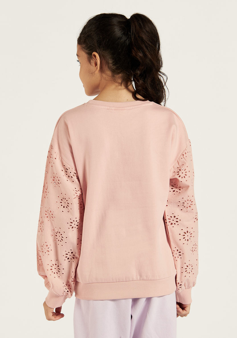 Juniors Embroidered Sweatshirt with Round Neck and Long Sleeves-Sweaters and Cardigans-image-3
