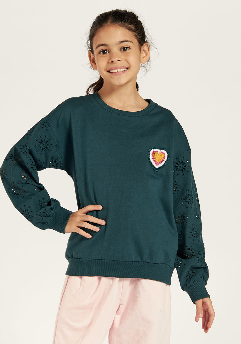 Juniors Embellished Sweatshirt with Round Neck and Long Sleeves-Sweatshirts-image-1