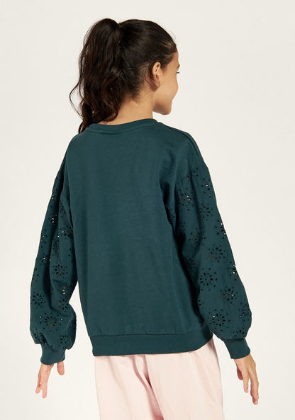 Juniors Embellished Sweatshirt with Round Neck and Long Sleeves