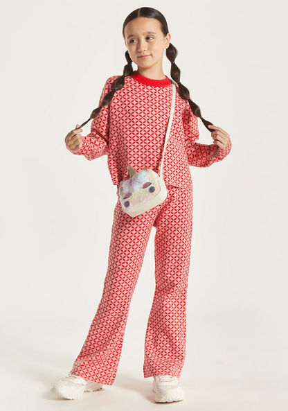 Juniors Printed Long Sleeves Sweater and Pants Set-Clothes Sets-image-0