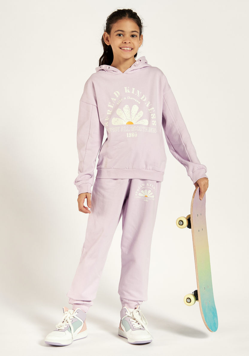 Juniors Printed Hooded Sweatshirt and Jog Pant Set-Clothes Sets-image-0