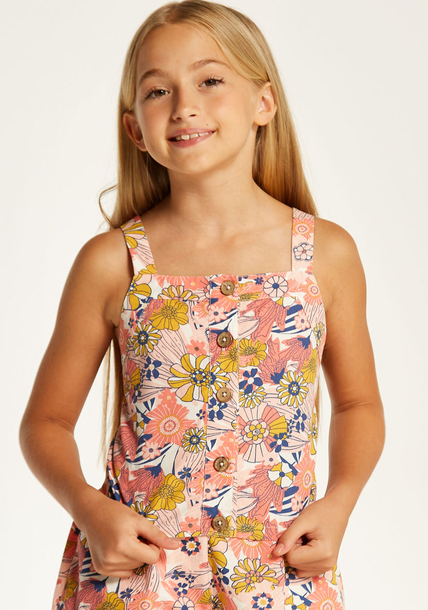 Juniors Floral Print Sleeveless Top and Shorts Set-Clothes Sets-image-2