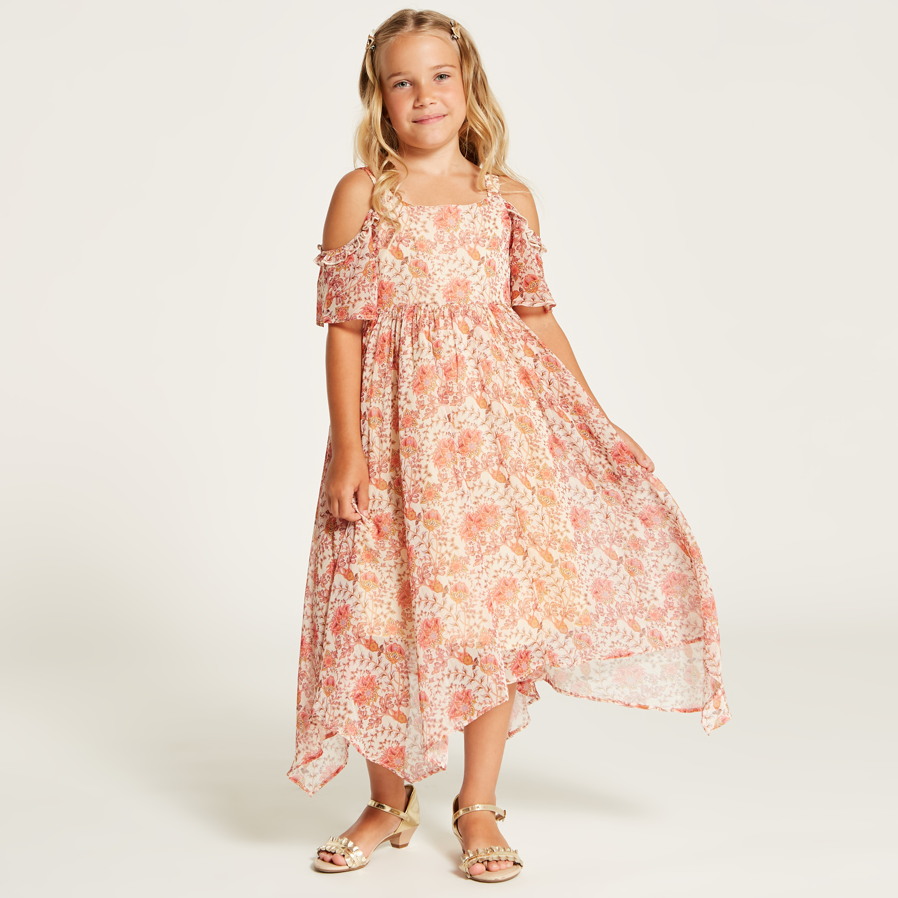 Juniors Floral Print Cold Shoulder Dress-girls-clothing-dressesandjumpsuits-image-1