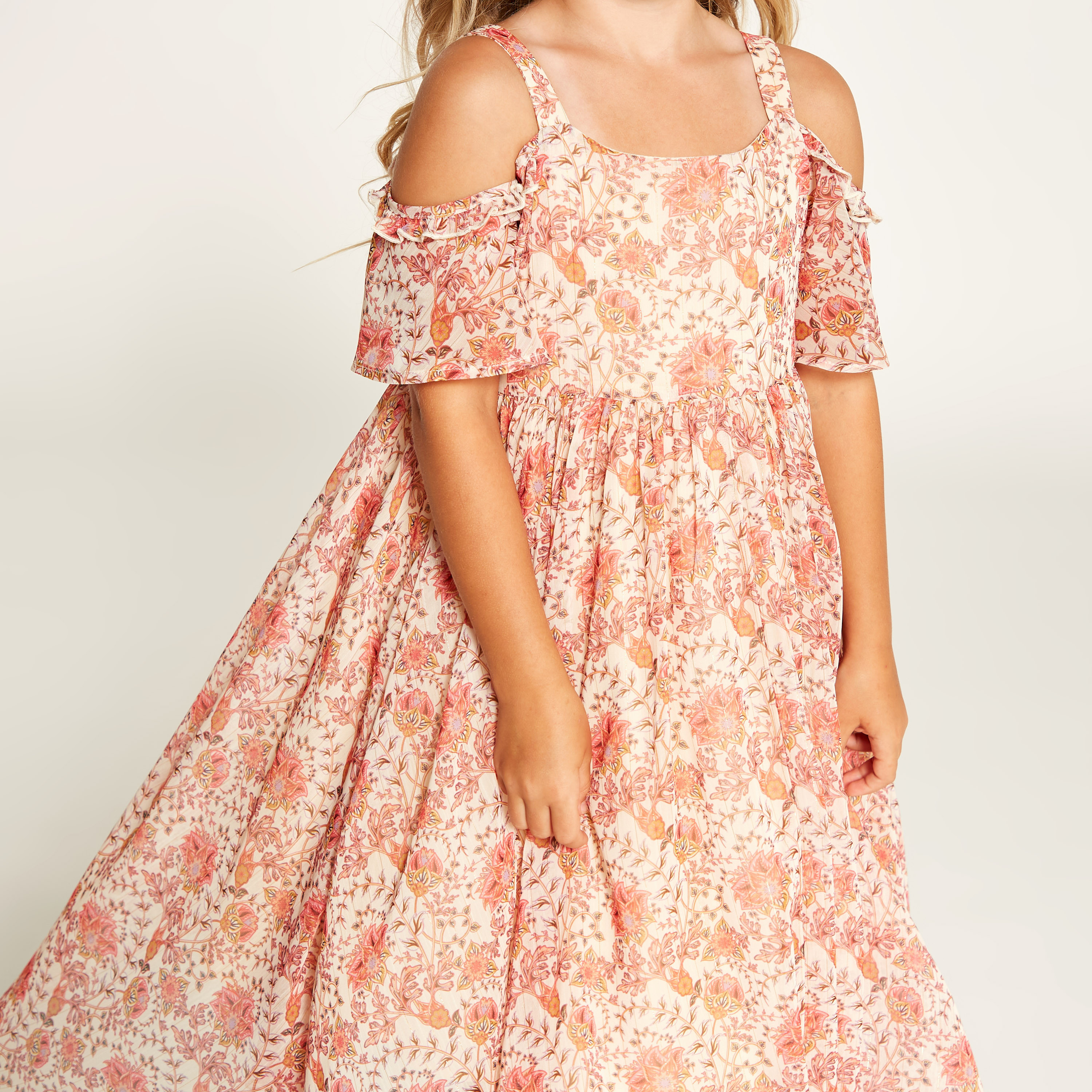 Juniors Floral Print Cold Shoulder Dress-girls-clothing-dressesandjumpsuits-image-3