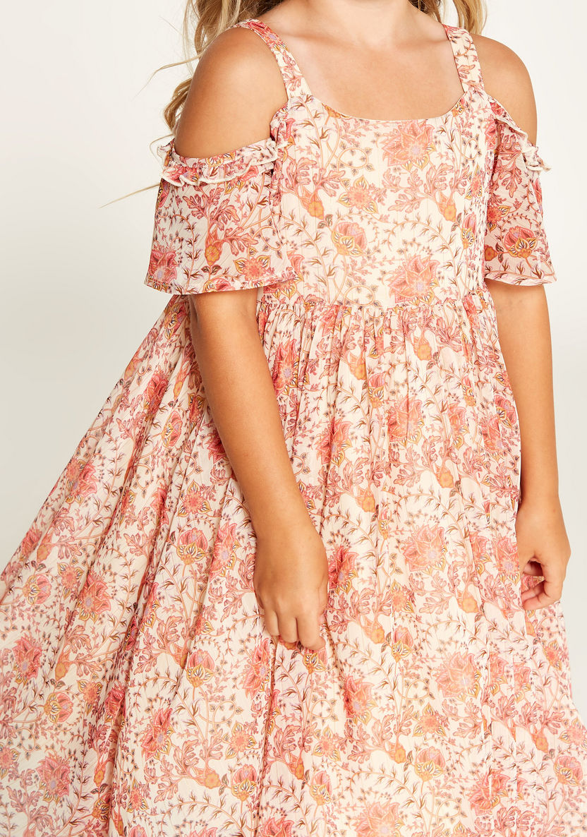 Juniors Floral Print Cold Shoulder Dress-Dresses%2C Gowns and Frocks-image-2