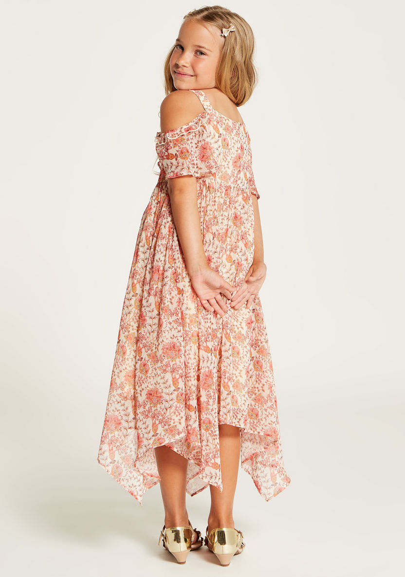 Juniors Floral Print Cold Shoulder Dress-Dresses, Gowns & Frocks-image-3