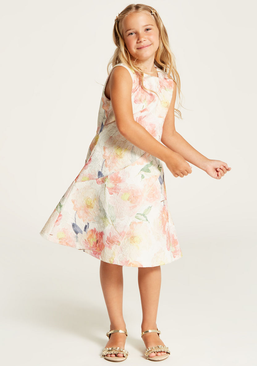 Juniors Floral Print Sleeveless Dress with Round Neck-Dresses, Gowns & Frocks-image-0