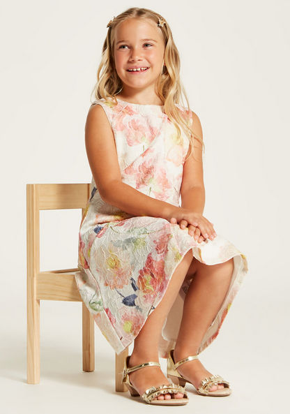 Juniors Floral Print Sleeveless Dress with Round Neck