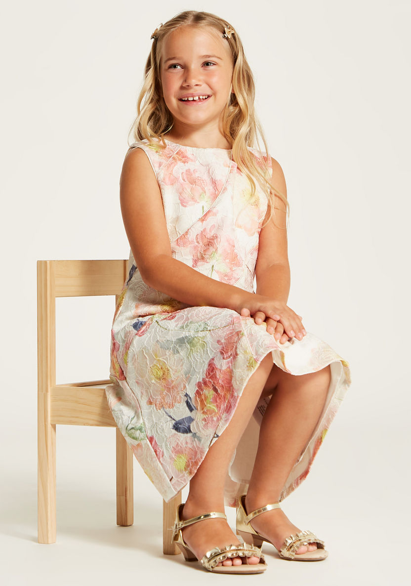 Juniors Floral Print Sleeveless Dress with Round Neck-Dresses, Gowns & Frocks-image-1