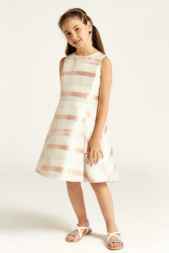 Juniors Striped Sleeveless A-line Dress