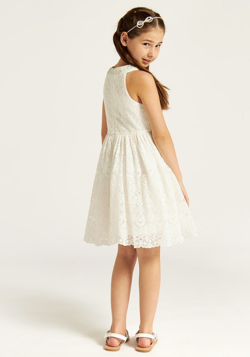 Juniors Lace Textured Sleeveless A-line Dress with Halter Neck-Dresses, Gowns & Frocks-image-3