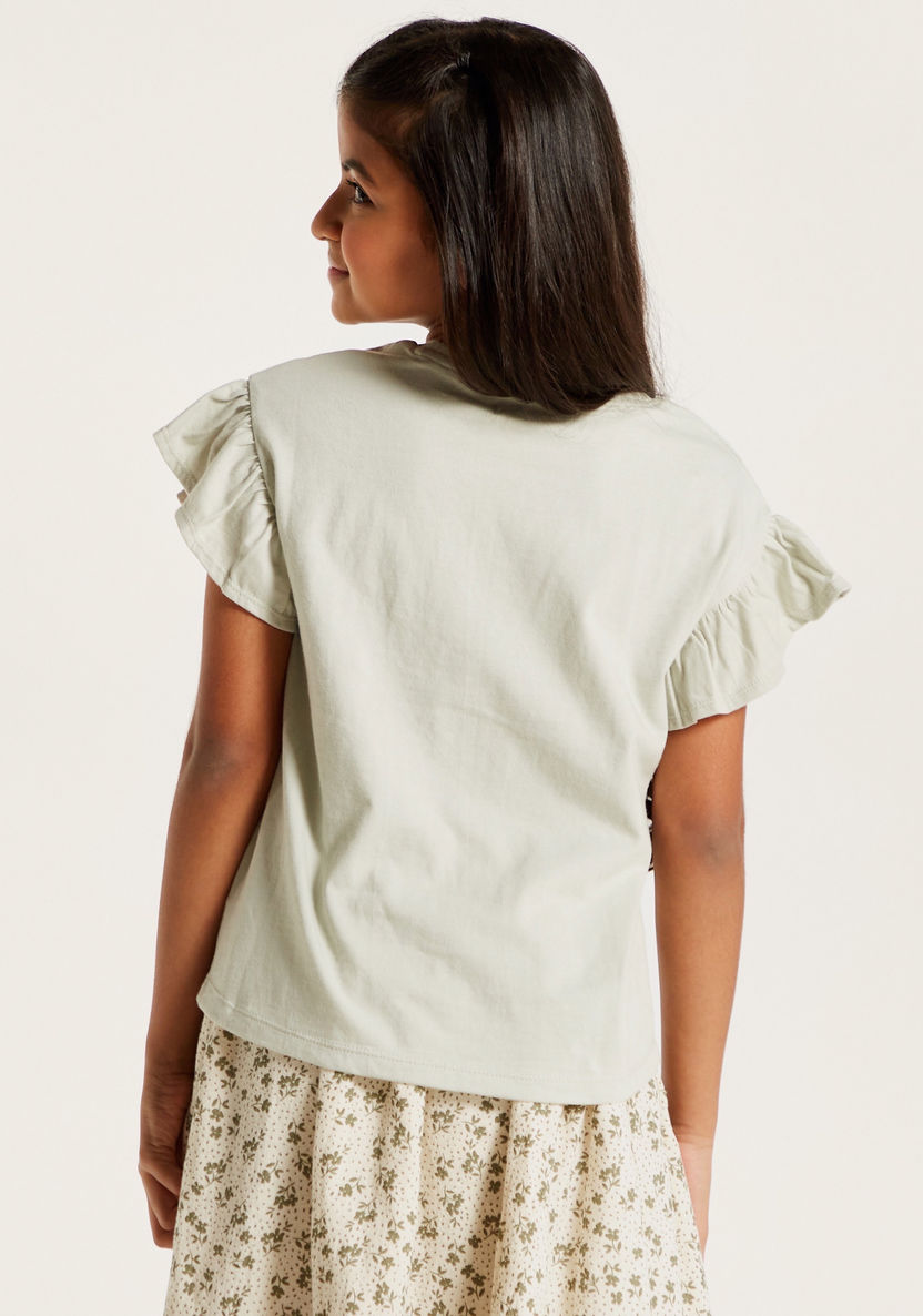 Printed T-shirt with Round Neck and Ruffle Detail-T Shirts-image-3