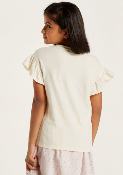 Printed T-shirt with Round Neck and Ruffle Detail-T Shirts-image-3