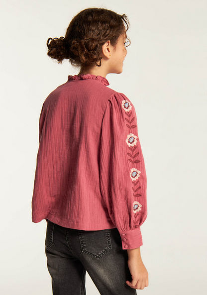 Eligo Embroidered Top with Long Sleeves and Frill Detail Neck