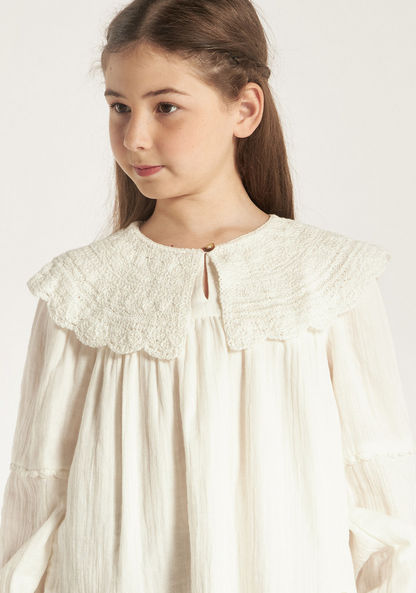 Eligo Solid Top with Scalloped Collar and Long Sleeves-Blouses-image-2