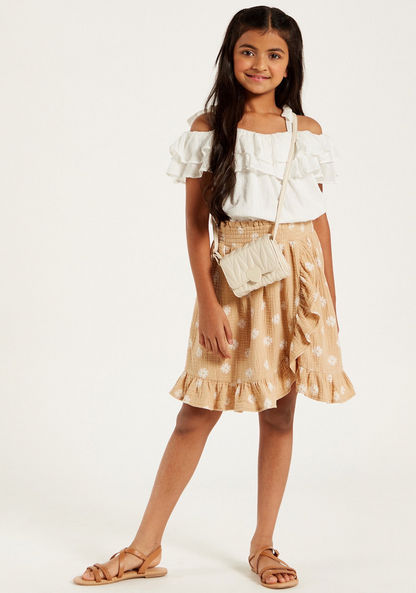 Floral Print Skirt with Flounce Hem and Shirred Waistband-Skirts-image-0