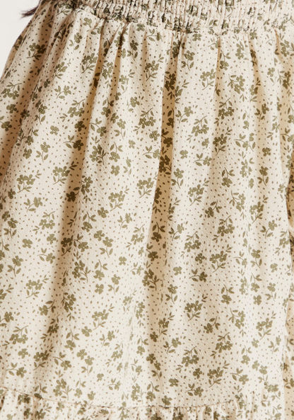 Floral Print Skirt with Flounce Hem and Shirred Waistband-Skirts-image-2