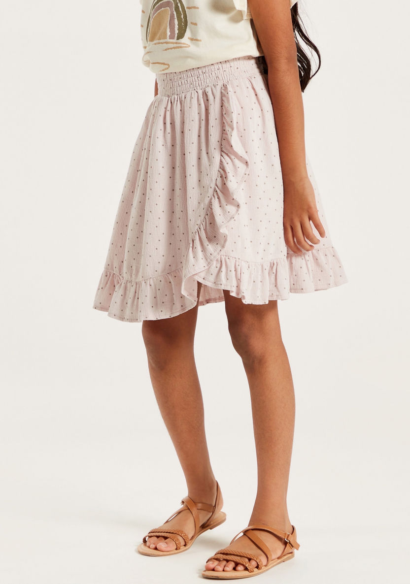 Polka Dot Skirt with Flounce Hem and Shirred Waistband-Skirts-image-1