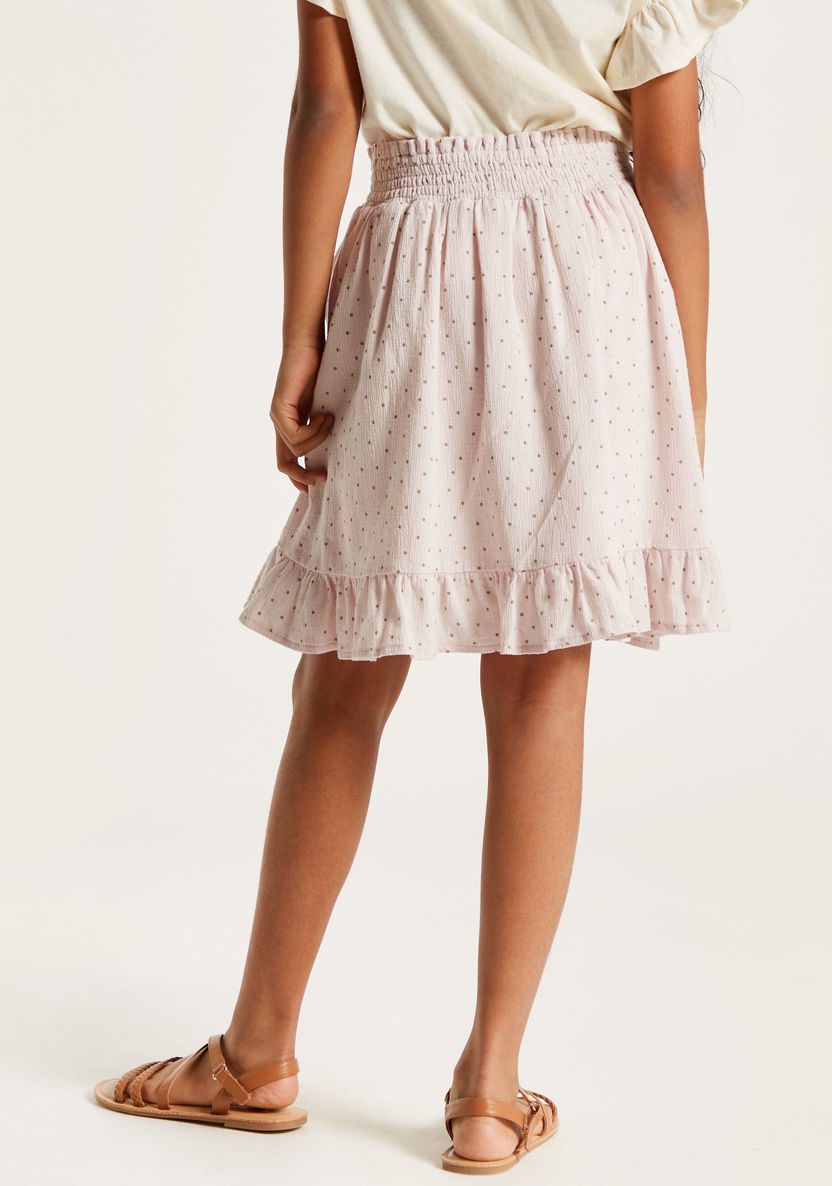 Polka Dot Skirt with Flounce Hem and Shirred Waistband-Skirts-image-3