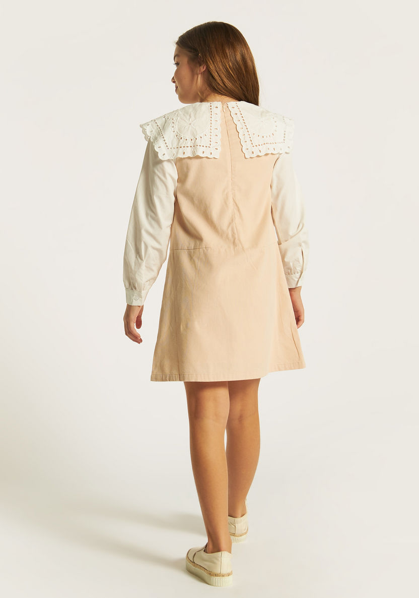Eligo Colourblock Long Sleeves Dress with Schiffli Detail and Pocket-Dresses, Gowns & Frocks-image-3