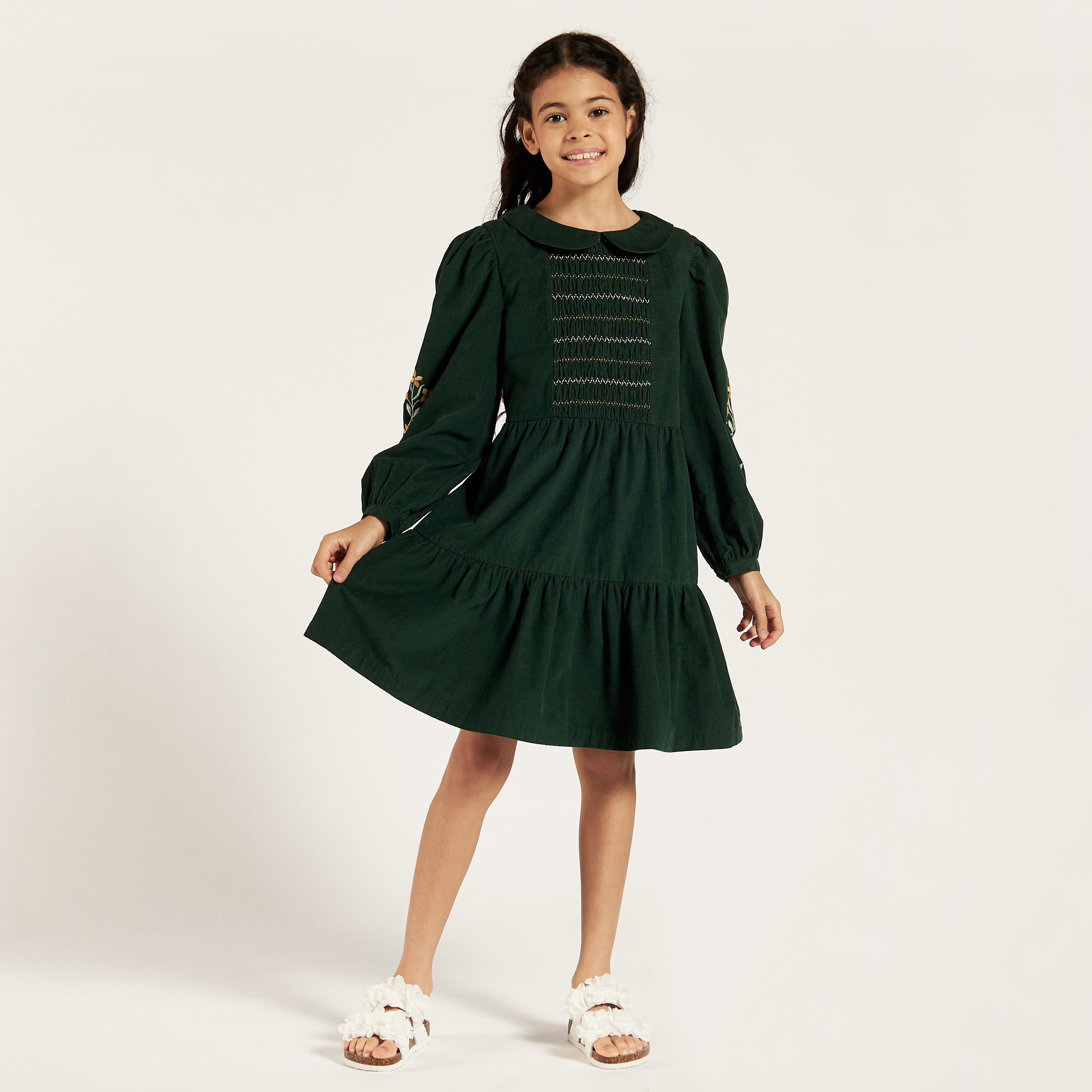 Eligo Embroidered Tiered Dress with Peter Pan Collar and Long Sleeves-girls-clothing-dressesandjumpsuits-image-2