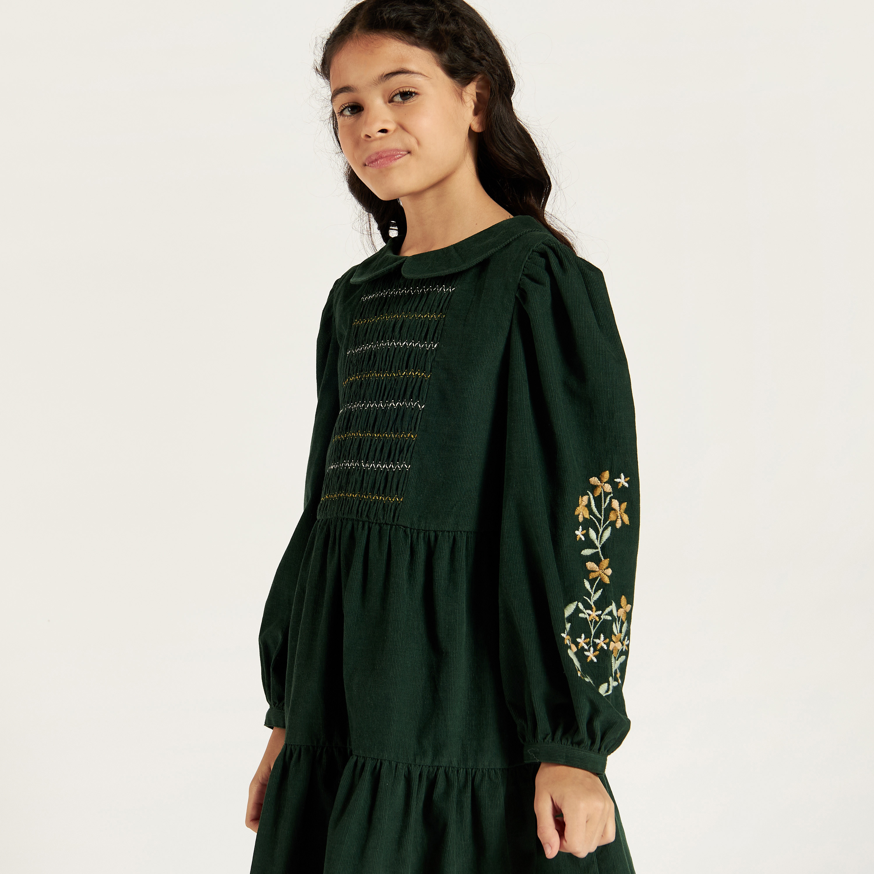 Eligo Embroidered Tiered Dress with Peter Pan Collar and Long Sleeves-girls-clothing-dressesandjumpsuits-image-3