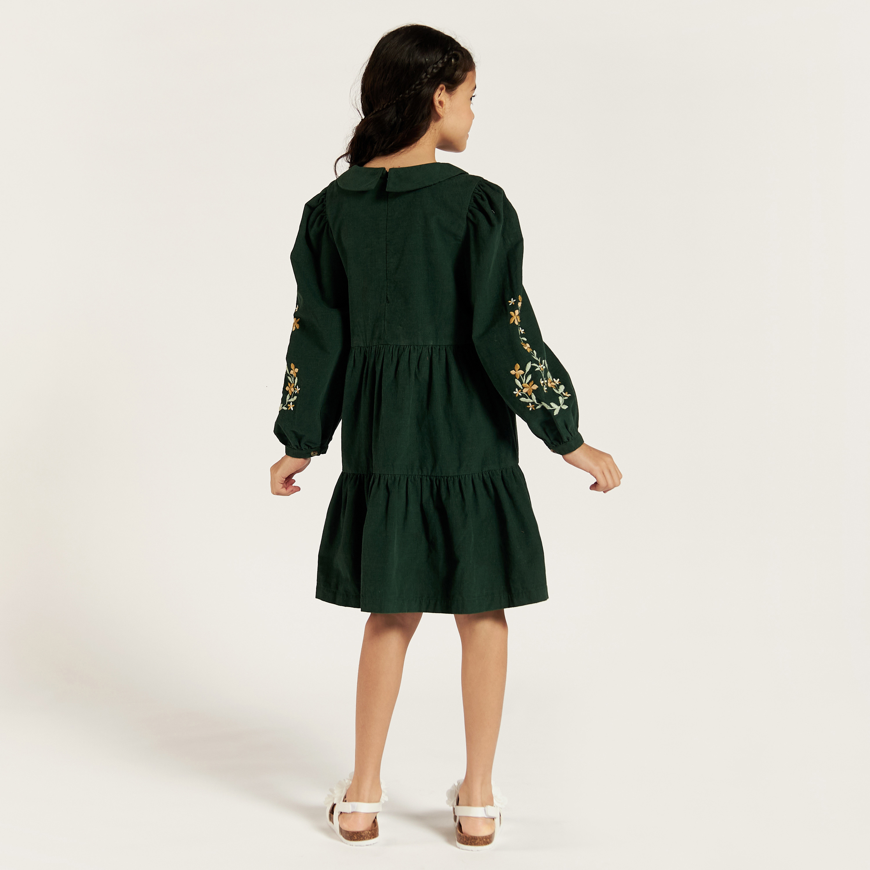 Eligo Embroidered Tiered Dress with Peter Pan Collar and Long Sleeves-girls-clothing-dressesandjumpsuits-image-4