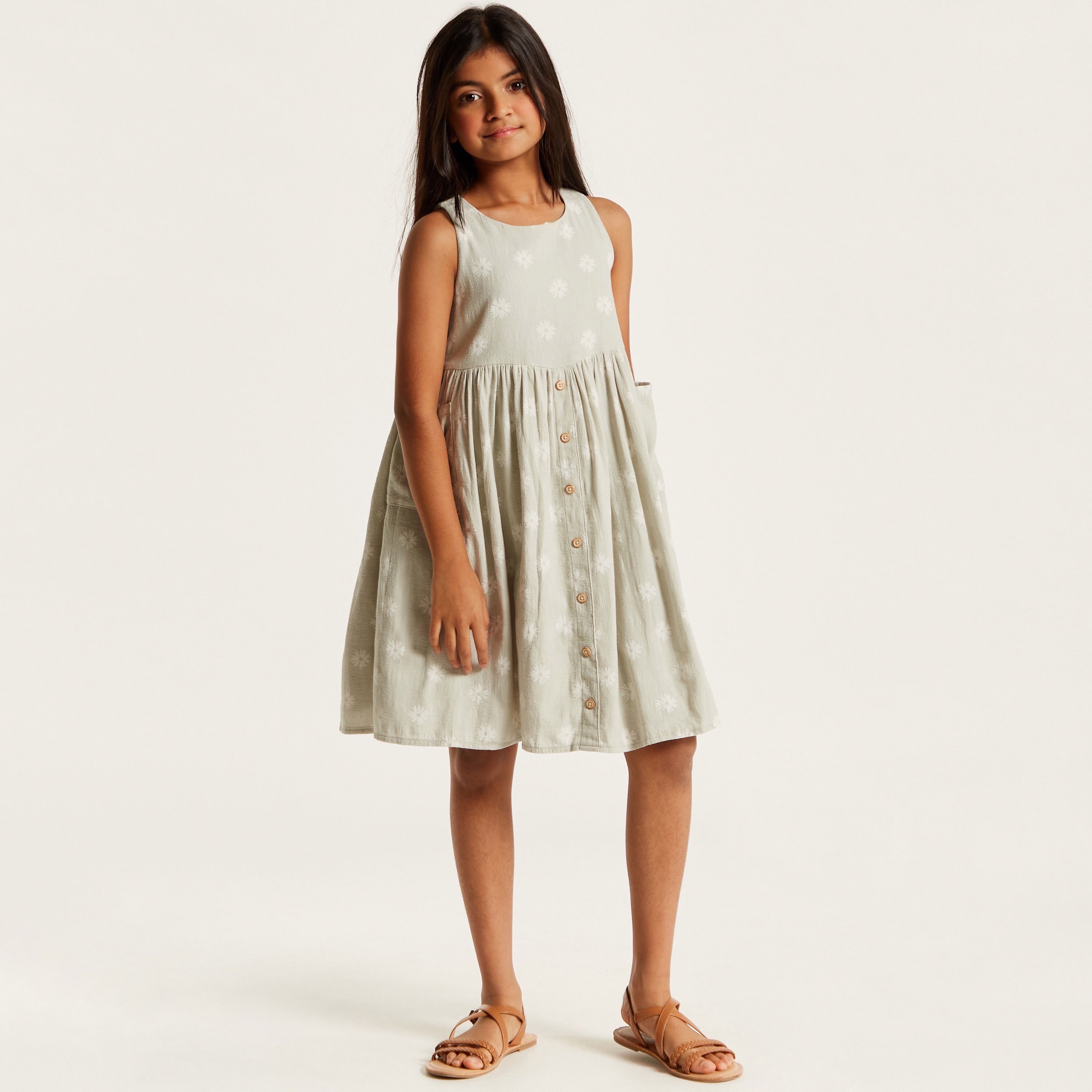 Eligo Floral Print Sleeveless Dress with Round Neck and Pocket-girls-clothing-dressesandjumpsuits-image-2