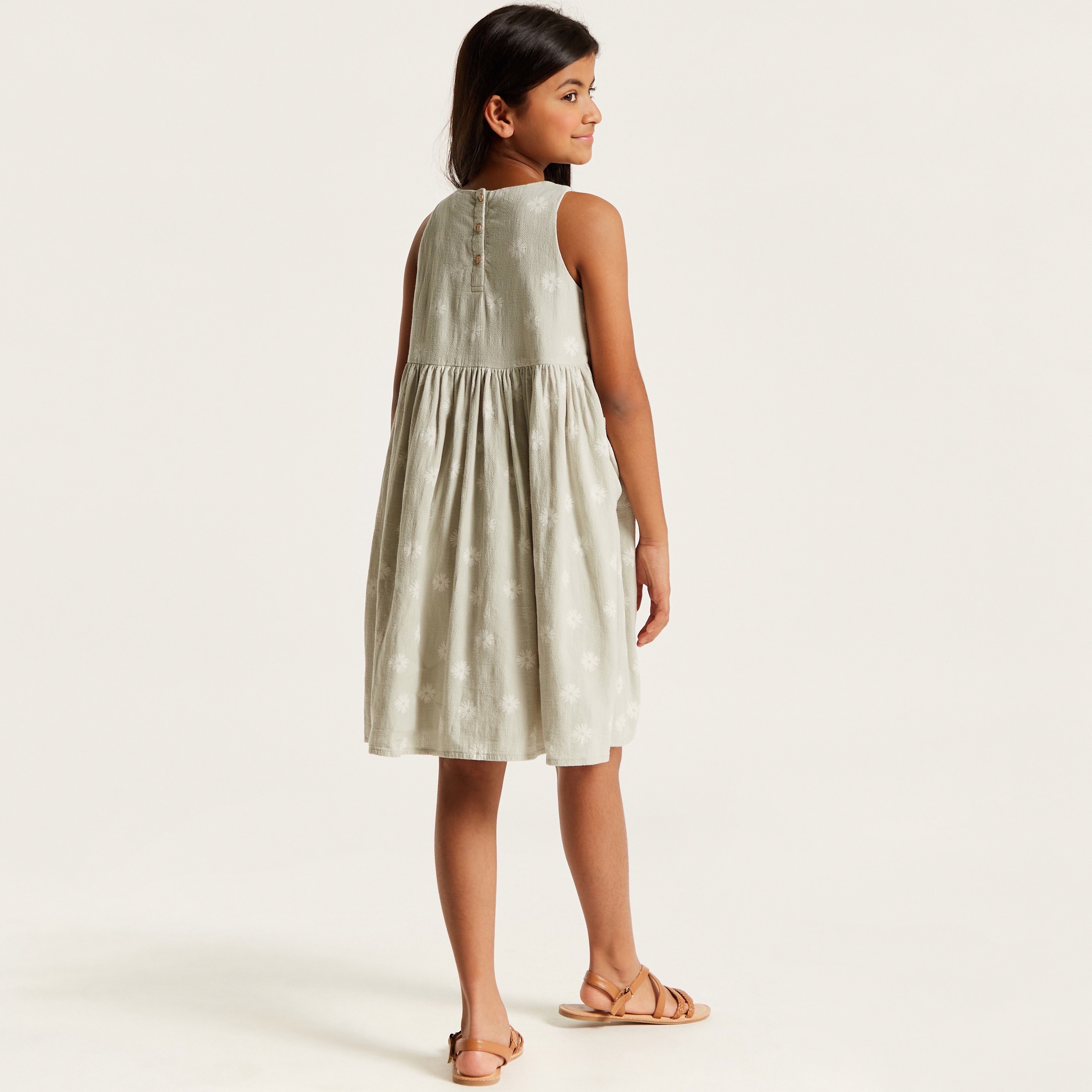 Eligo Floral Print Sleeveless Dress with Round Neck and Pocket-girls-clothing-dressesandjumpsuits-image-4